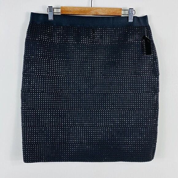 Attention Size XL Metallic Stretch Mini Skirt Black Party Punk Club - Picture 1 of 4